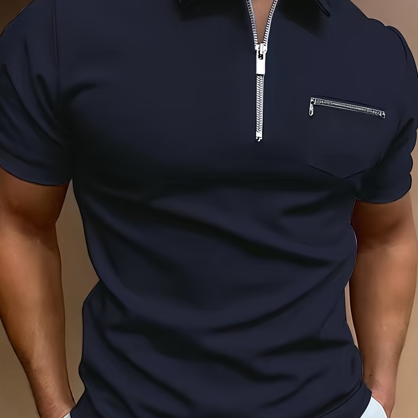 Polo de golf respirant, coupe standard, avec poche zippée sur la poitrine, col en V, manches courtes, pour l'été, vêtements pour hommes