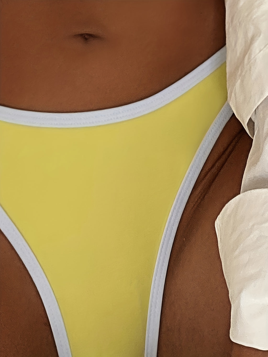 Maillot de bain bandeau 2 pièces jaune vif à bordure contrastante, taille haute, extensible, couleur bonbon, simple et mignon, vêtements et maillots de bain pour femmes