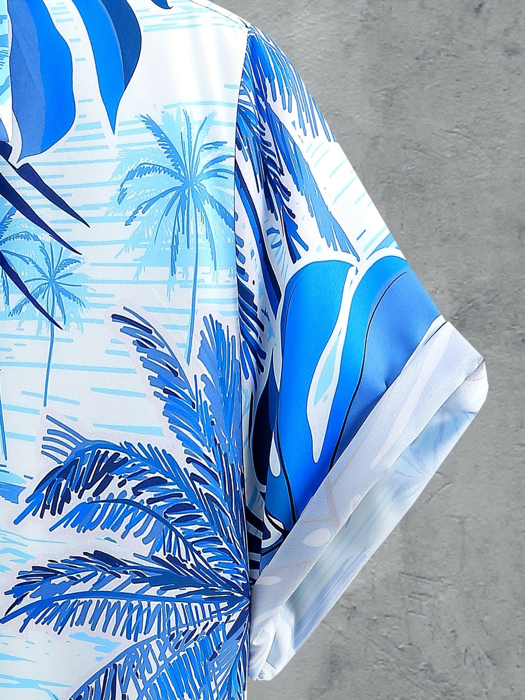 Ensemble chemise et short à manches courtes pour homme, imprimé tropical, en polyester léger, tenue de plage décontractée avec motif palmiers et ciel bleu, style hawaïen | Chemise à imprimé tropical | Short en polyester