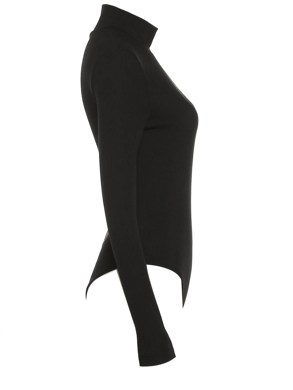 Body asymétrique uni à manches longues en tricot côtelé, asymétrique ...