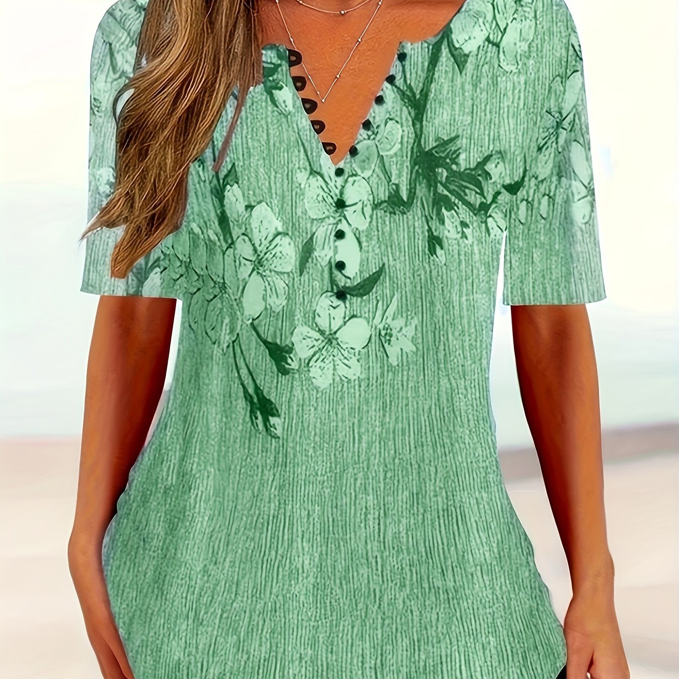 T-shirt boutonné à imprimé floral, t-shirt d'été décontracté à manches courtes, vêtements pour femmes