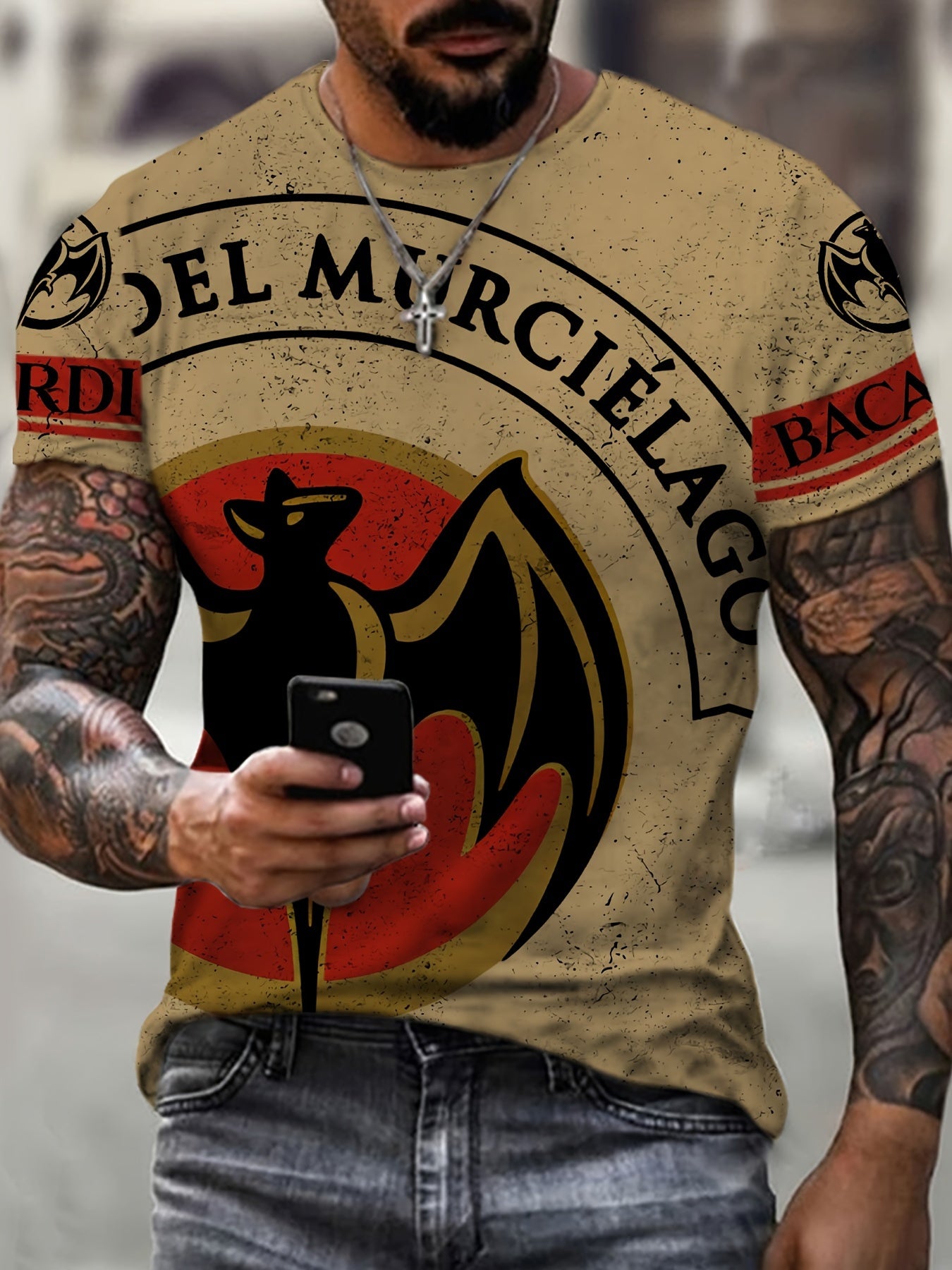 T-shirt homme à imprimé chauve-souris, confortable, imprimé 3D, légèrement extensible, col ras du cou, manches courtes, pour l'été et l'extérieur, vêtements pour hommes, cadeaux pour la fête des pères 2023 pour Halloween