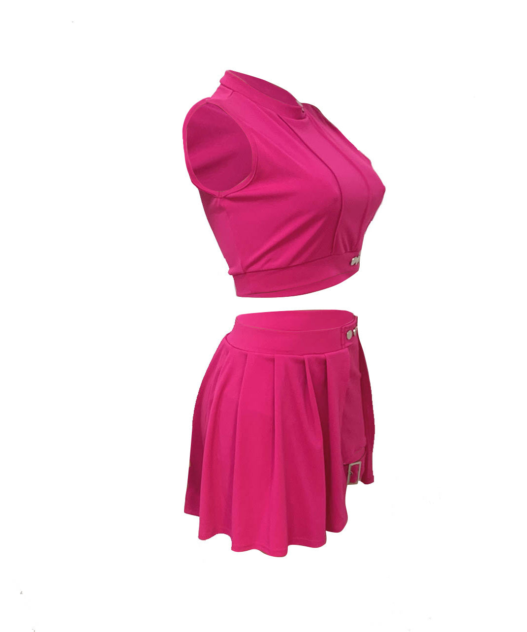 Ensemble deux pièces sexy à boutons, débardeur court à col montant et jupe taille haute, vêtements pour femmes