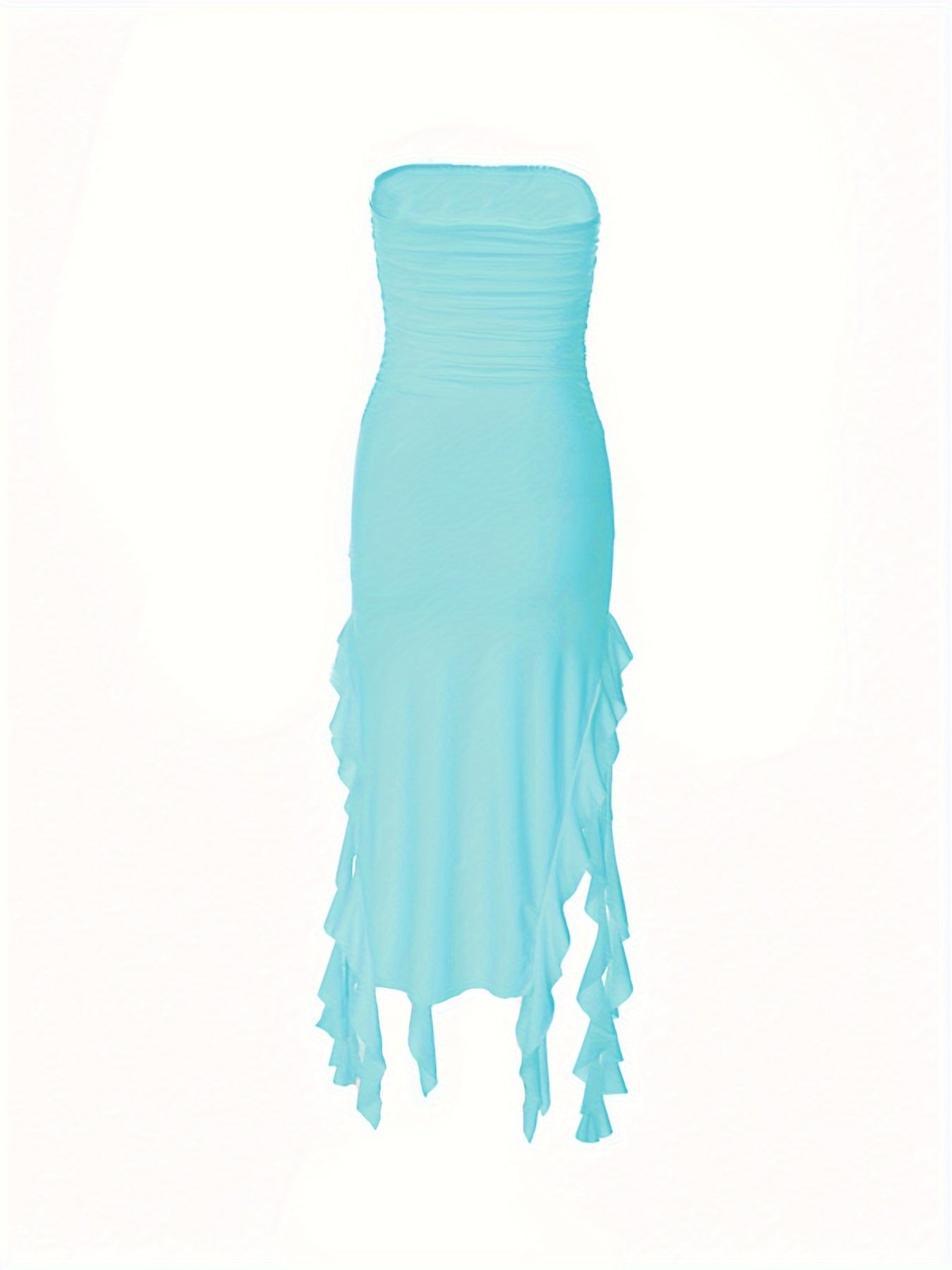 Robe bustier unie élégante à volants et ourlet asymétrique, vêtements pour femme