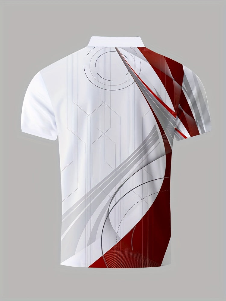 Chemise à manches courtes pour homme, motif géométrique, fermeture éclair, décontractée, confortable et polyvalente, chemise de golf, chemise de tennis, vêtements pour homme