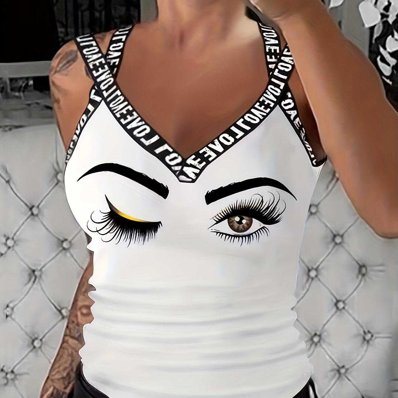 Haut à imprimé tête de mort et ruban à lettres, débardeur décontracté sans manches, vêtements pour femmes