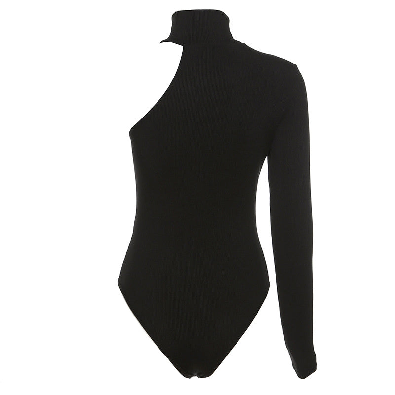 Body asymétrique uni à manches longues en tricot côtelé, asymétrique ...