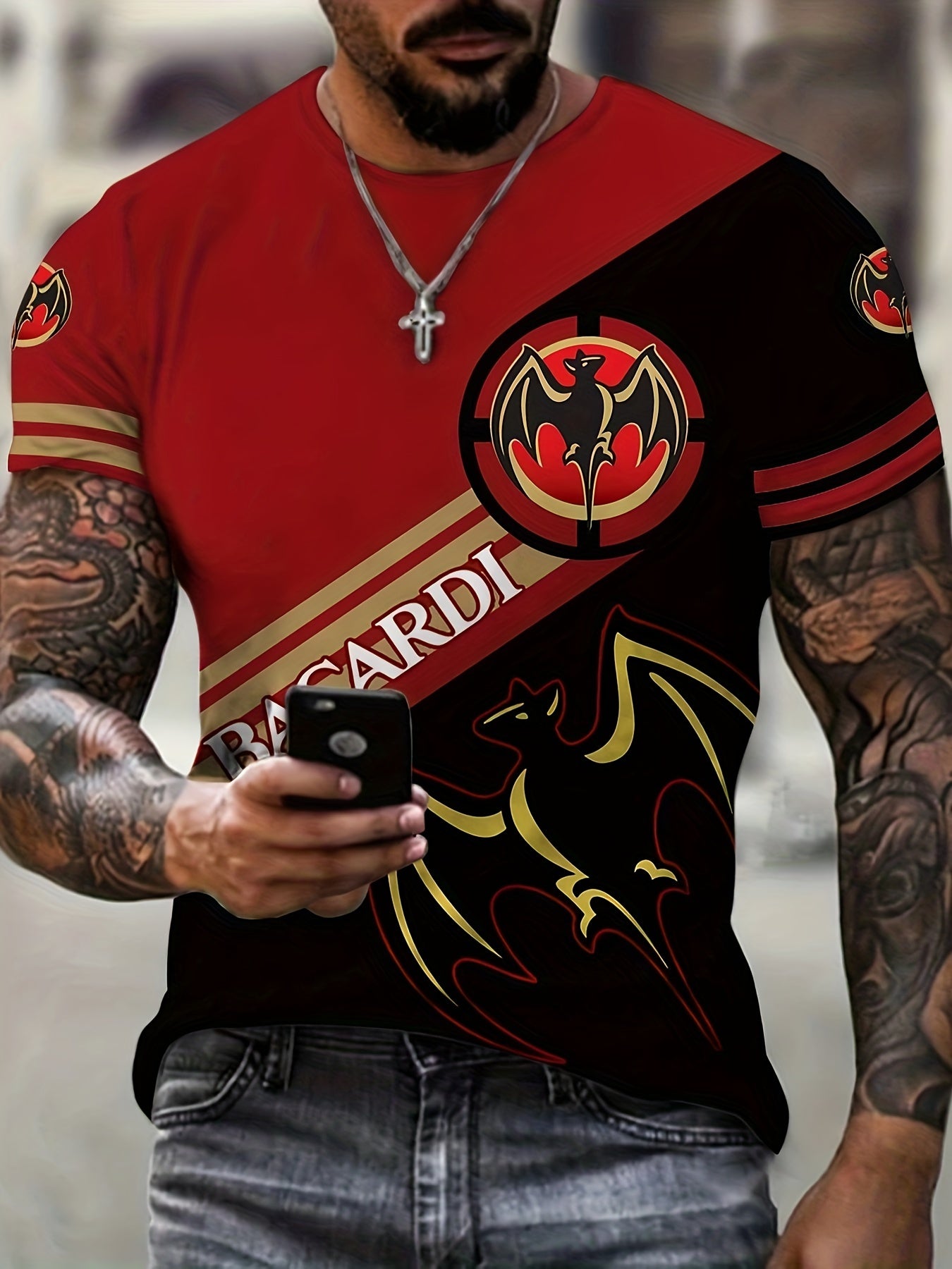 T-shirt homme à imprimé chauve-souris, confortable, imprimé 3D, légèrement extensible, col ras du cou, manches courtes, pour l'été et l'extérieur, vêtements pour hommes, cadeaux pour la fête des pères 2023 pour Halloween