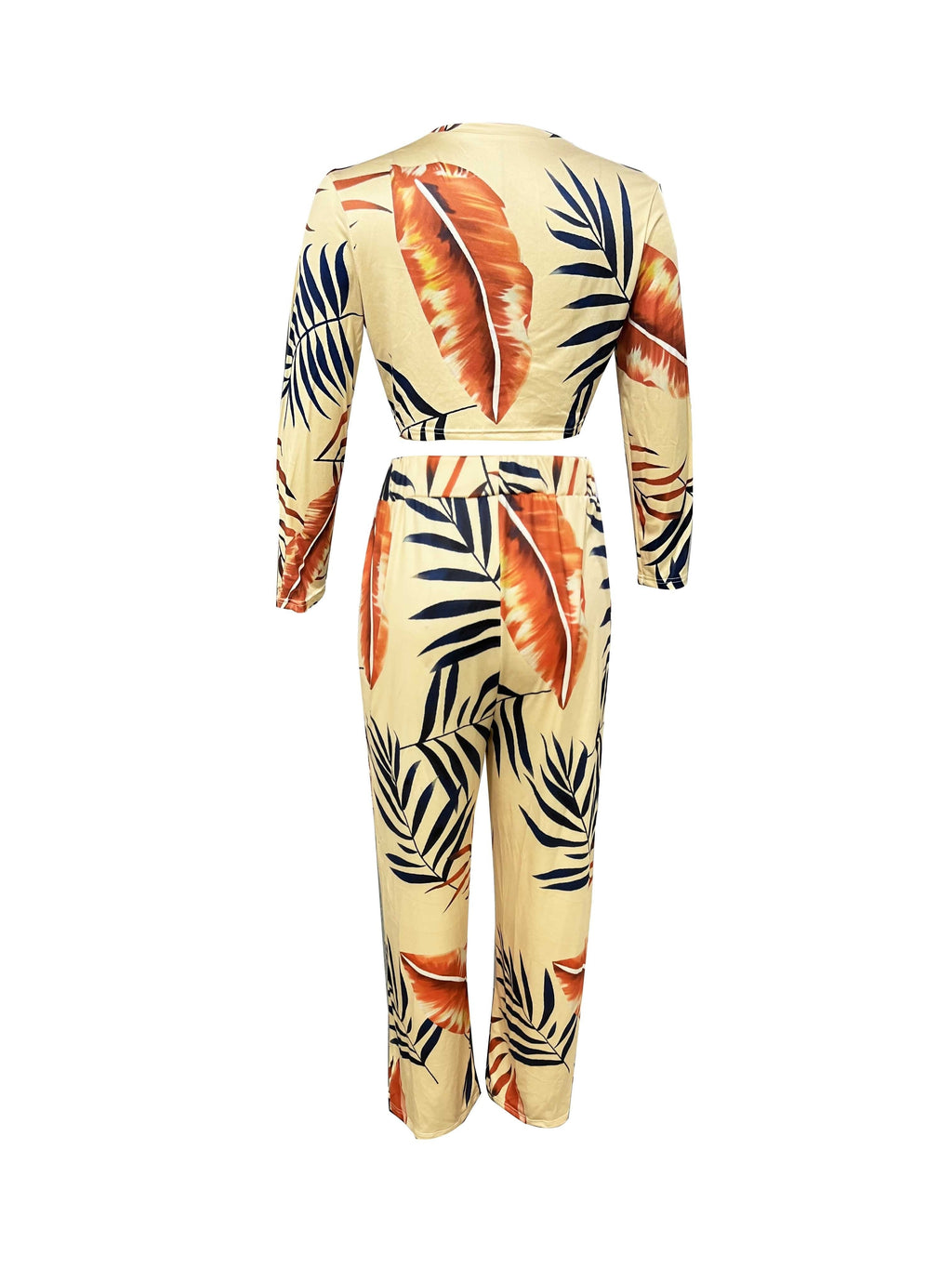 Ensemble deux pièces décontracté printemps-automne, haut uni à manches longues et pantalon large à imprimé floral, vêtements pour femmes