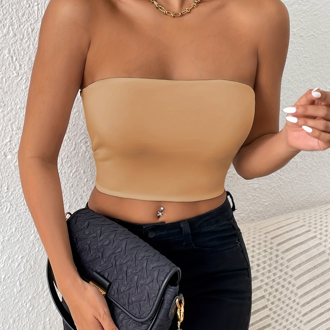 Haut tube basique uni, haut court sexy sans manches extensible, vêtements pour femmes