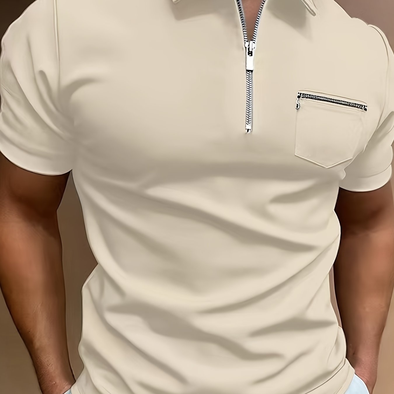 Polo de golf respirant, coupe standard, avec poche zippée sur la poitrine, col en V, manches courtes, pour l'été, vêtements pour hommes