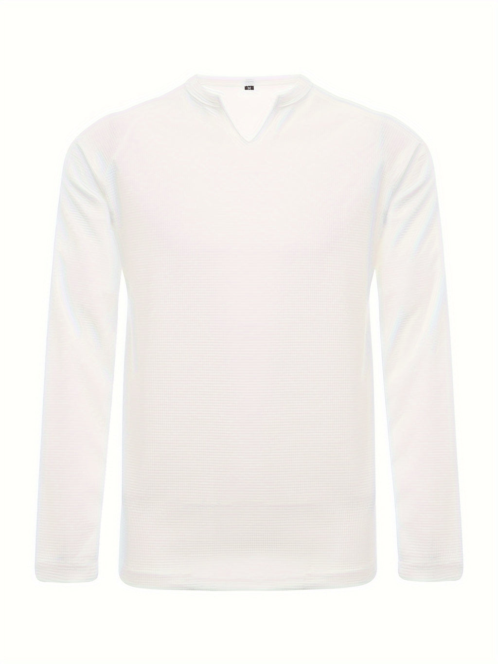 T-shirt gaufré à manches longues et col en V pour homme, confortable et décontracté, idéal pour le printemps, l'été et l'automne.