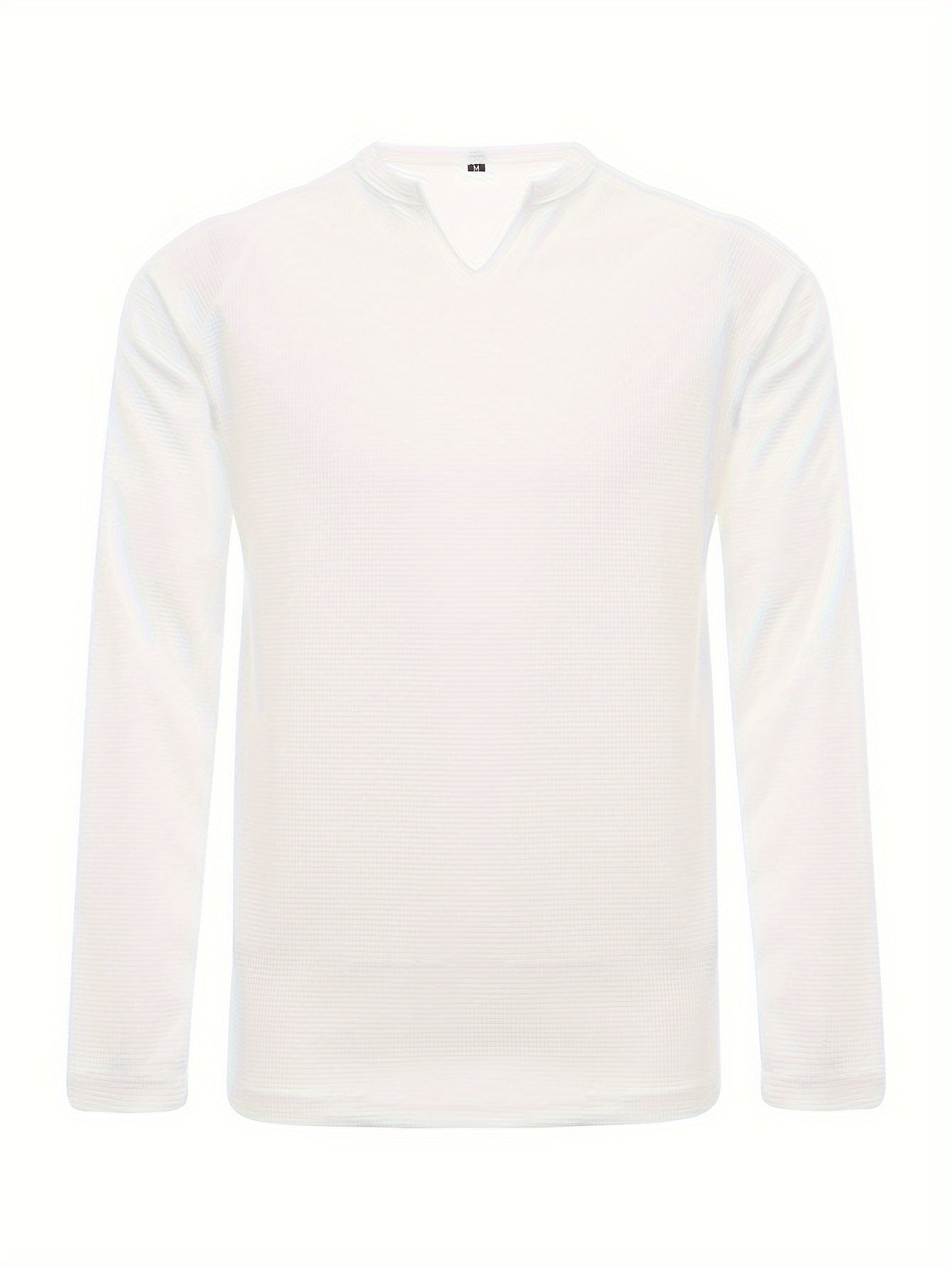 T-shirt gaufré à manches longues et col en V pour homme, confortable et décontracté, idéal pour le printemps, l'été et l'automne.