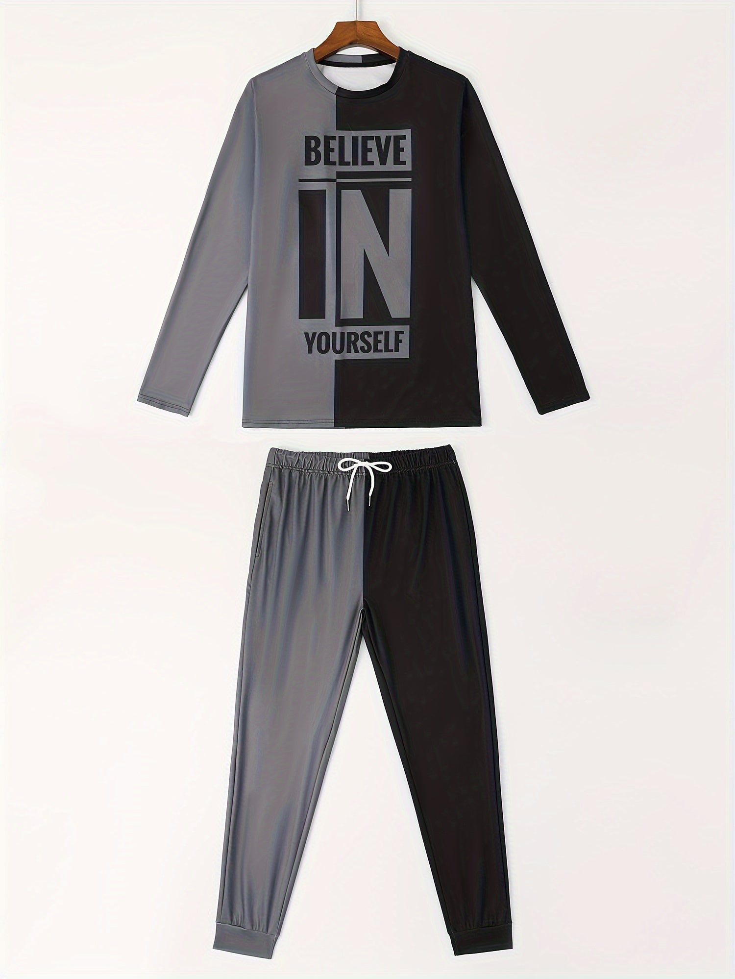 Ensemble 2 pièces pour homme, t-shirt ras du cou à manches longues et sweat-shirt à cordon de serrage, style jogging, pour l'hiver et l'automne. Vêtements pour homme