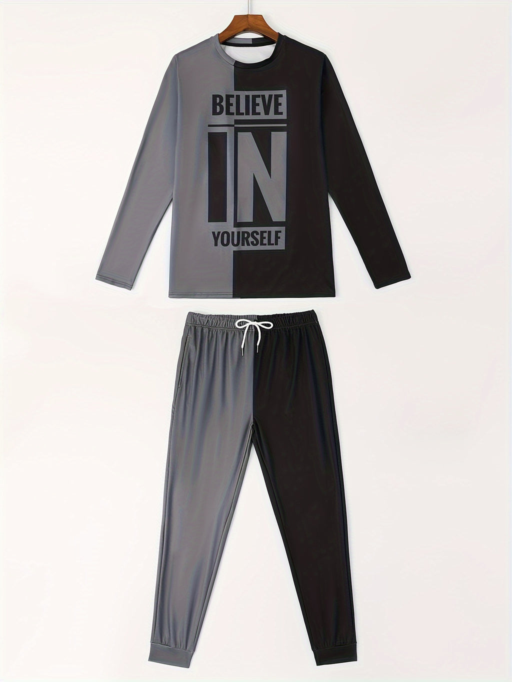 Ensemble 2 pièces pour homme, t-shirt ras du cou à manches longues et sweat-shirt à cordon de serrage, style jogging, pour l'hiver et l'automne. Vêtements pour homme