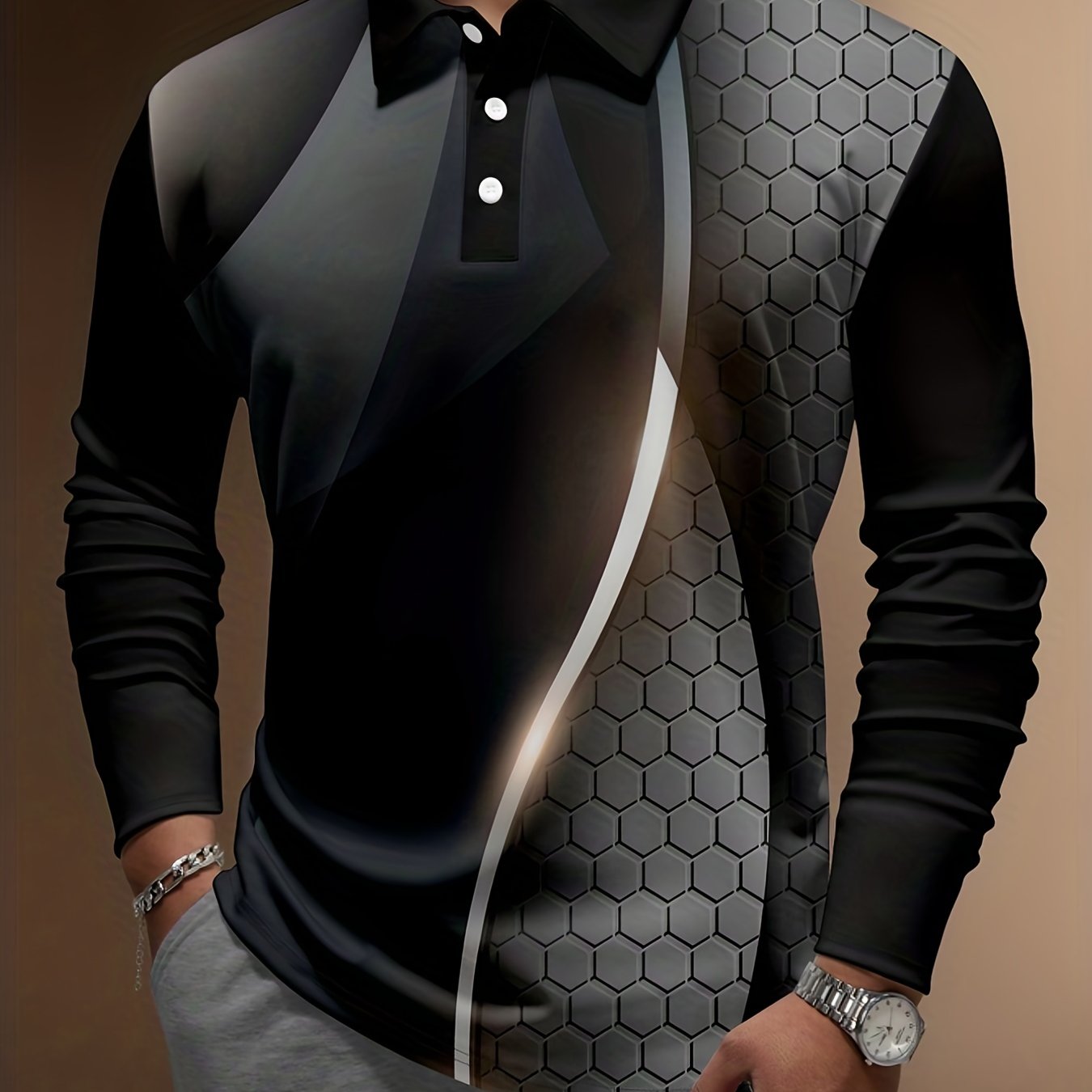 Chemise homme dégradée grande taille pour hommes corpulents et grands, chemise de golf printemps/automne pour l'extérieur et l'entraînement, vêtements pour hommes