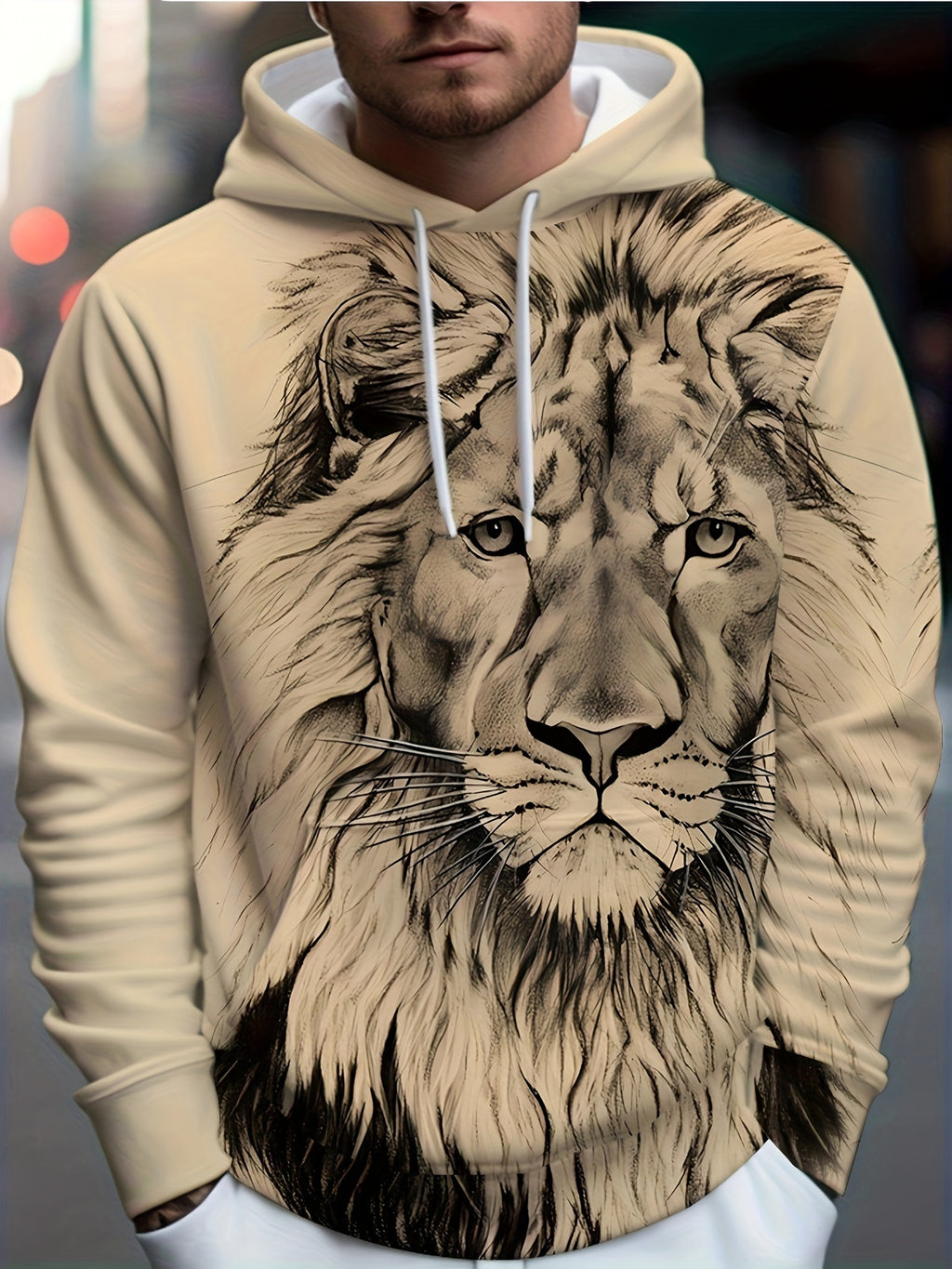 Sweat à capuche imprimé lion 3D pour homme, sweat à capuche graphique, confortable, ample et tendance, vêtements pour homme pour l'automne et l'hiver