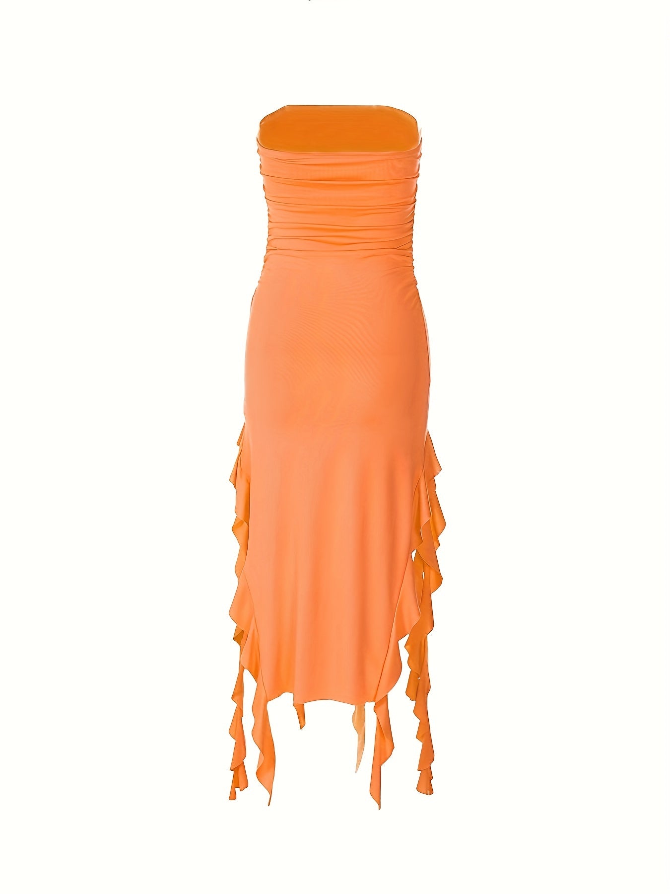 Robe bustier unie élégante à volants et ourlet asymétrique, vêtements pour femme