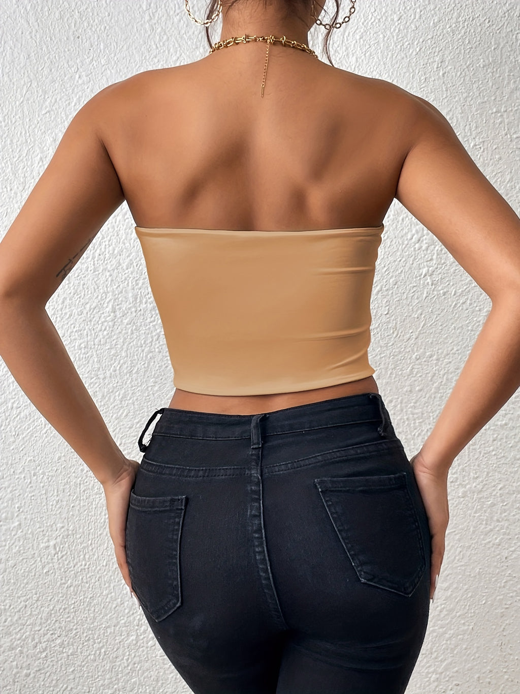 Haut tube basique uni, haut court sexy sans manches extensible, vêtements pour femmes