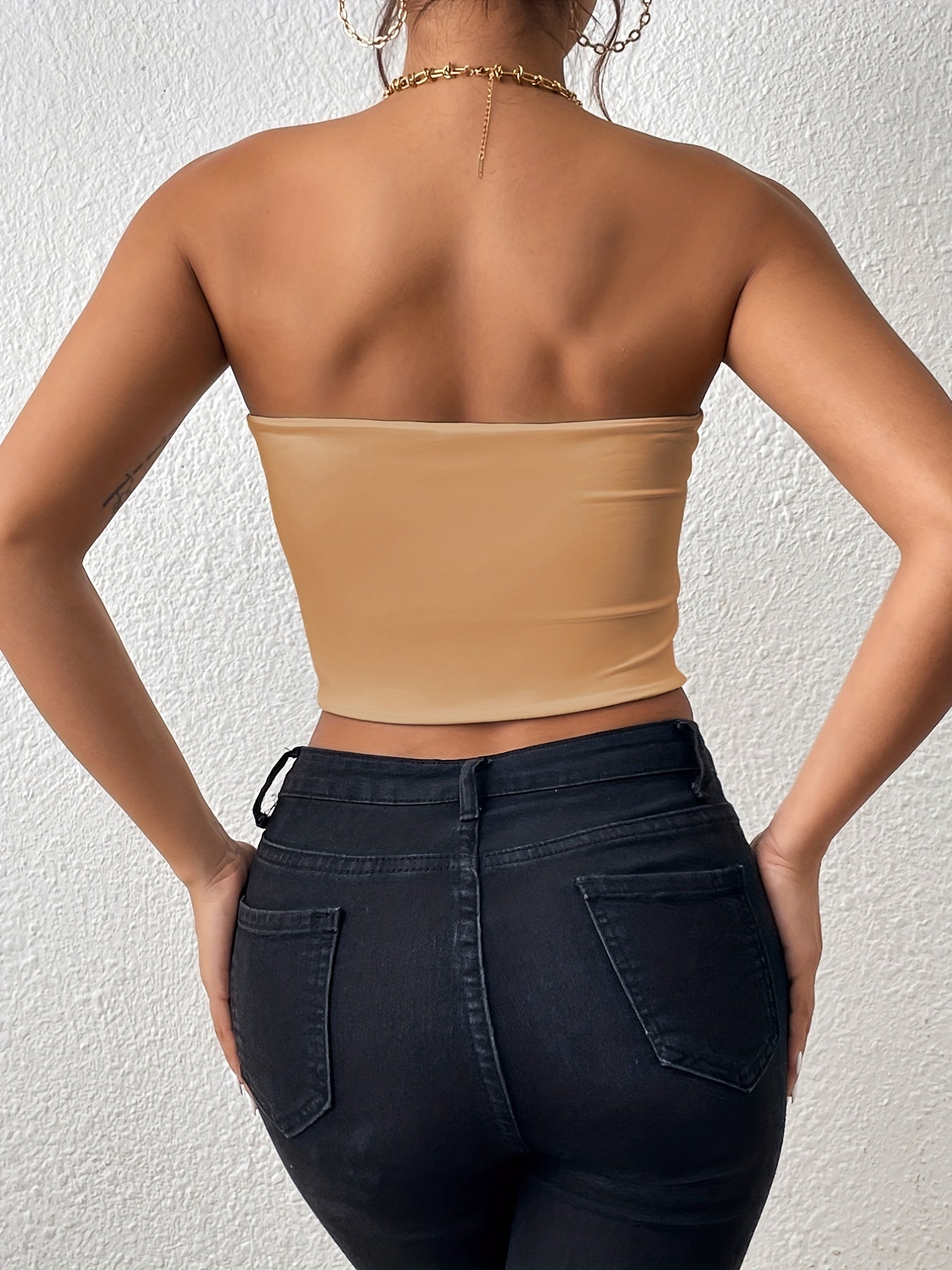 Haut tube basique uni, haut court sexy sans manches extensible, vêtements pour femmes