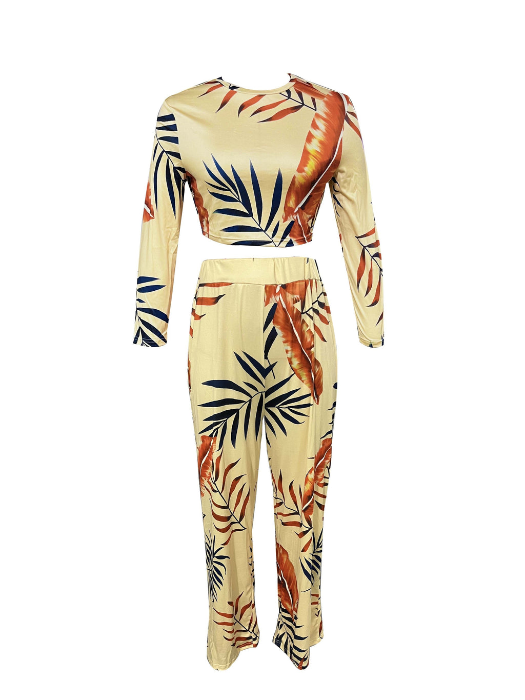 Ensemble deux pièces décontracté printemps-automne, haut uni à manches longues et pantalon large à imprimé floral, vêtements pour femmes