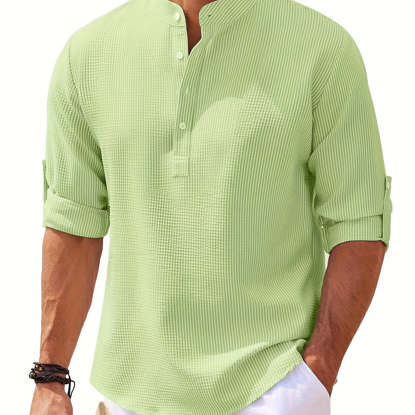 Chemise à revers unie, chemise décontractée à manches longues et col en V pour homme, pour le printemps et l'automne, vêtements pour hommes