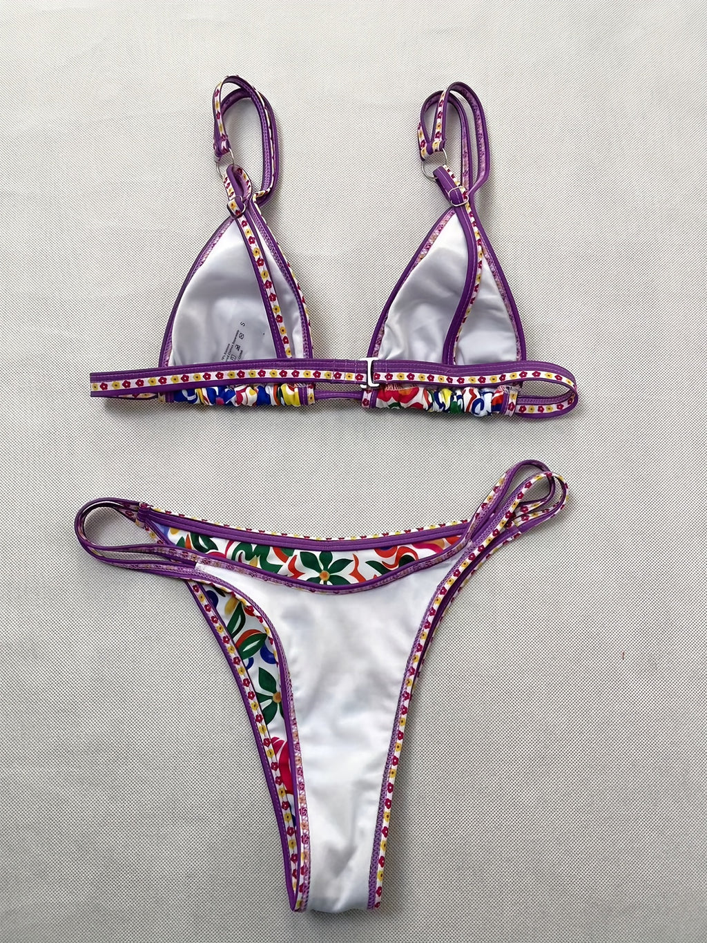 Ensemble bikini 2 pièces à imprimé floral, maillot de bain triangle contrasté extensible à bretelles, vêtements et maillots de bain pour femme
