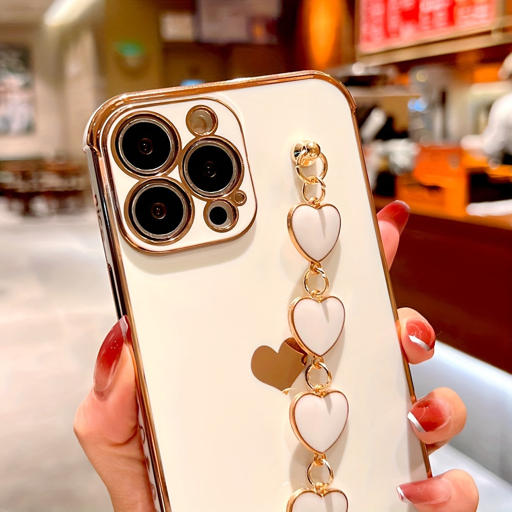 Étui de protection complet en TPU pour iPhone 15/14/13/12/11 Pro Max avec bracelet en forme de cœur et dragonne - Élégant et durable