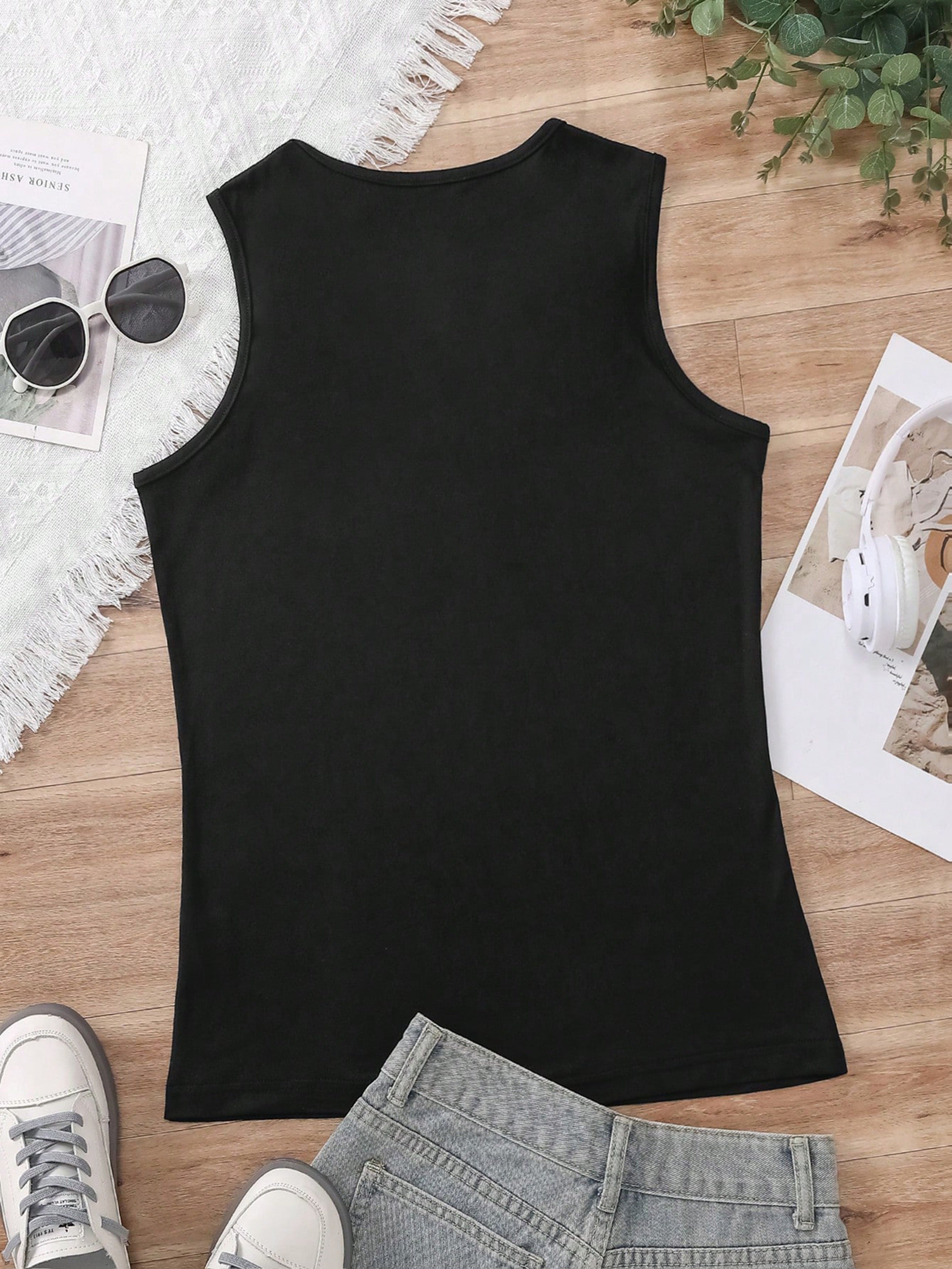 Débardeur uni à anneaux, haut décontracté sans manches à col ras du cou pour l'été, vêtements pour femmes