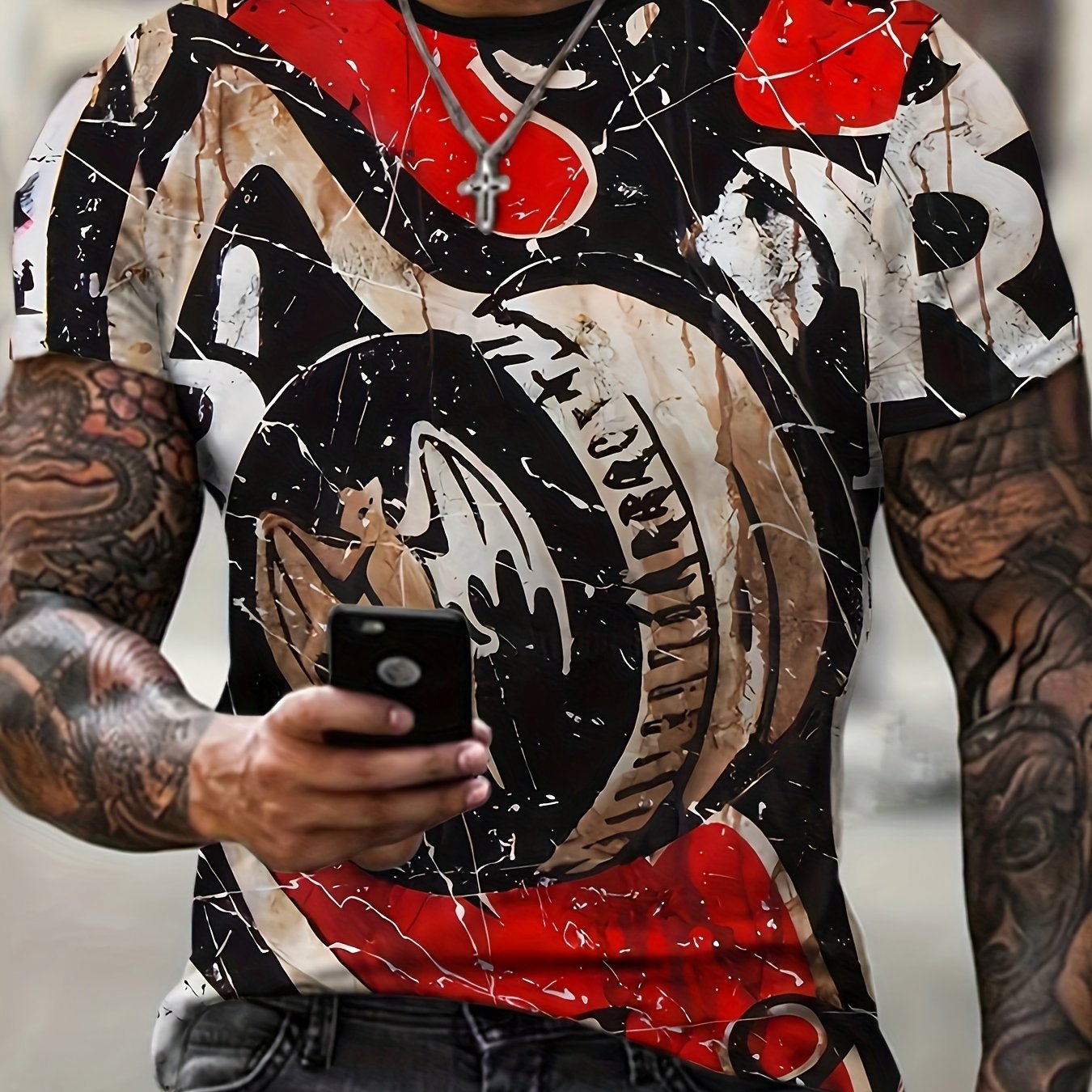 T-shirt homme à imprimé chauve-souris, confortable, imprimé 3D, légèrement extensible, col ras du cou, manches courtes, pour l'été et l'extérieur, vêtements pour hommes, cadeaux pour la fête des pères 2023 pour Halloween