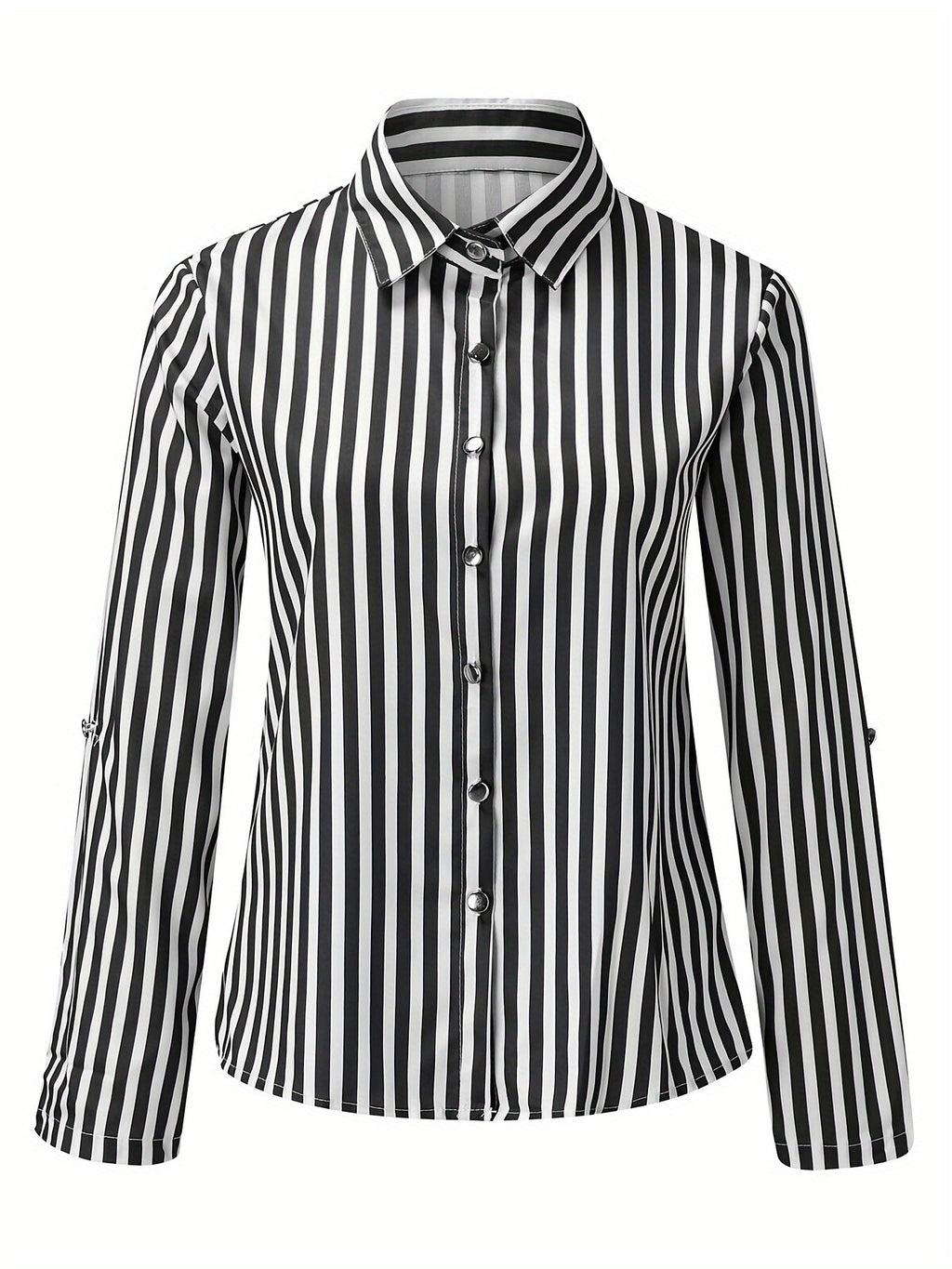 Chemise boutonnée à rayures, élégante chemise de travail à manches longues avec col, vêtements pour femme