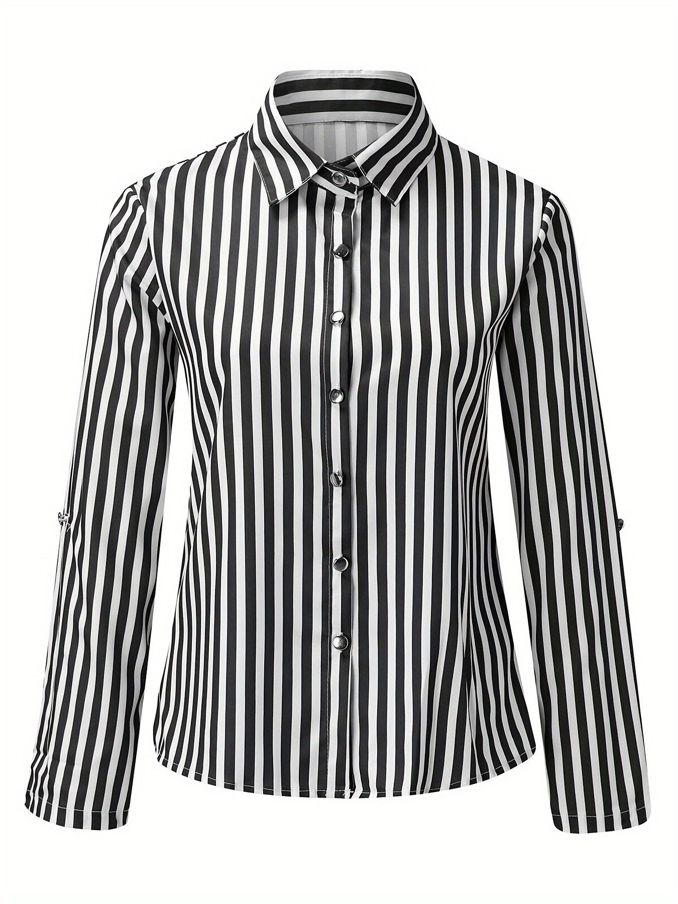 Chemise boutonnée à rayures, élégante chemise de travail à manches longues avec col, vêtements pour femme