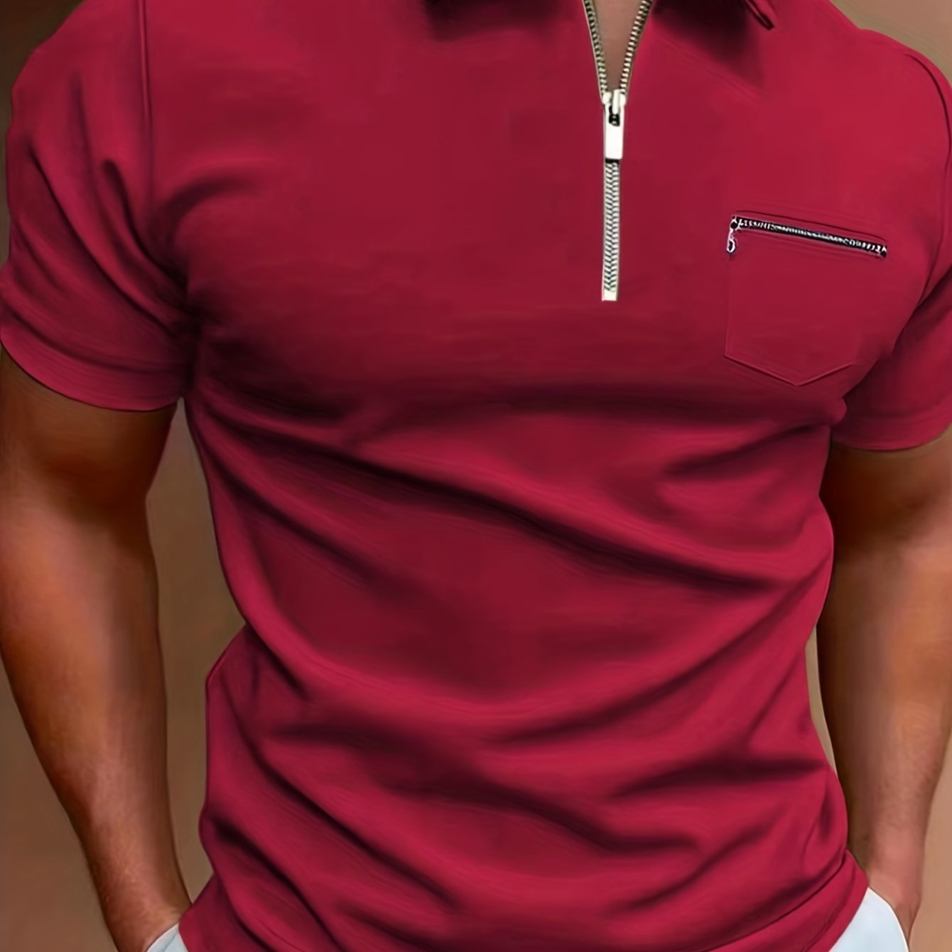 Polo de golf respirant, coupe standard, avec poche zippée sur la poitrine, col en V, manches courtes, pour l'été, vêtements pour hommes