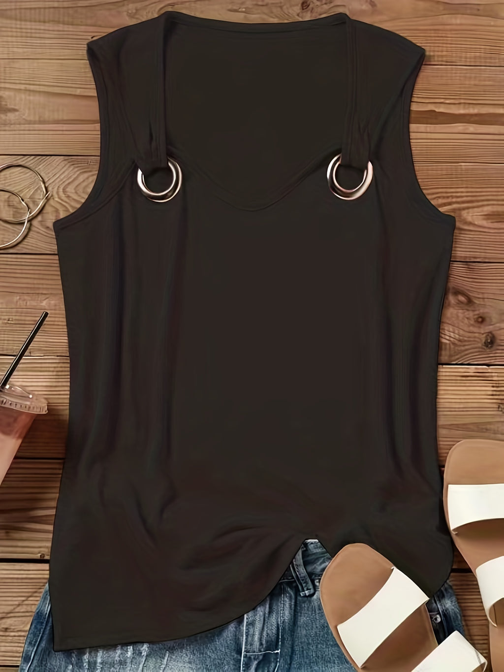 Débardeur ras du cou uni, débardeur d'été décontracté sans manches, vêtements pour femmes