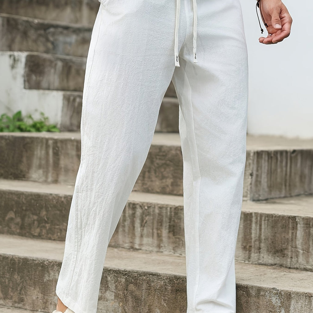Men'S Natural White Linen Pants - Loose Fit Straight Leg Trousers with Drawstring Waist, Breathable Non-Stretch Fabric for Beach, Office, Everyday - All-Season Formal & Casual Pants (Men'S Clothing), Beach Pants, Office Attir