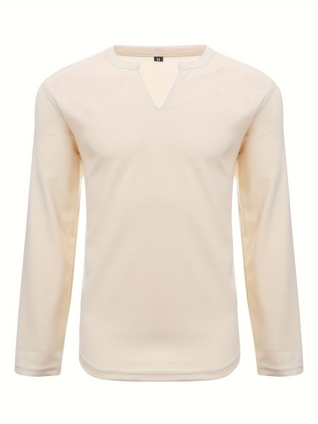 T-shirt gaufré à manches longues et col en V pour homme, confortable et décontracté, idéal pour le printemps, l'été et l'automne.
