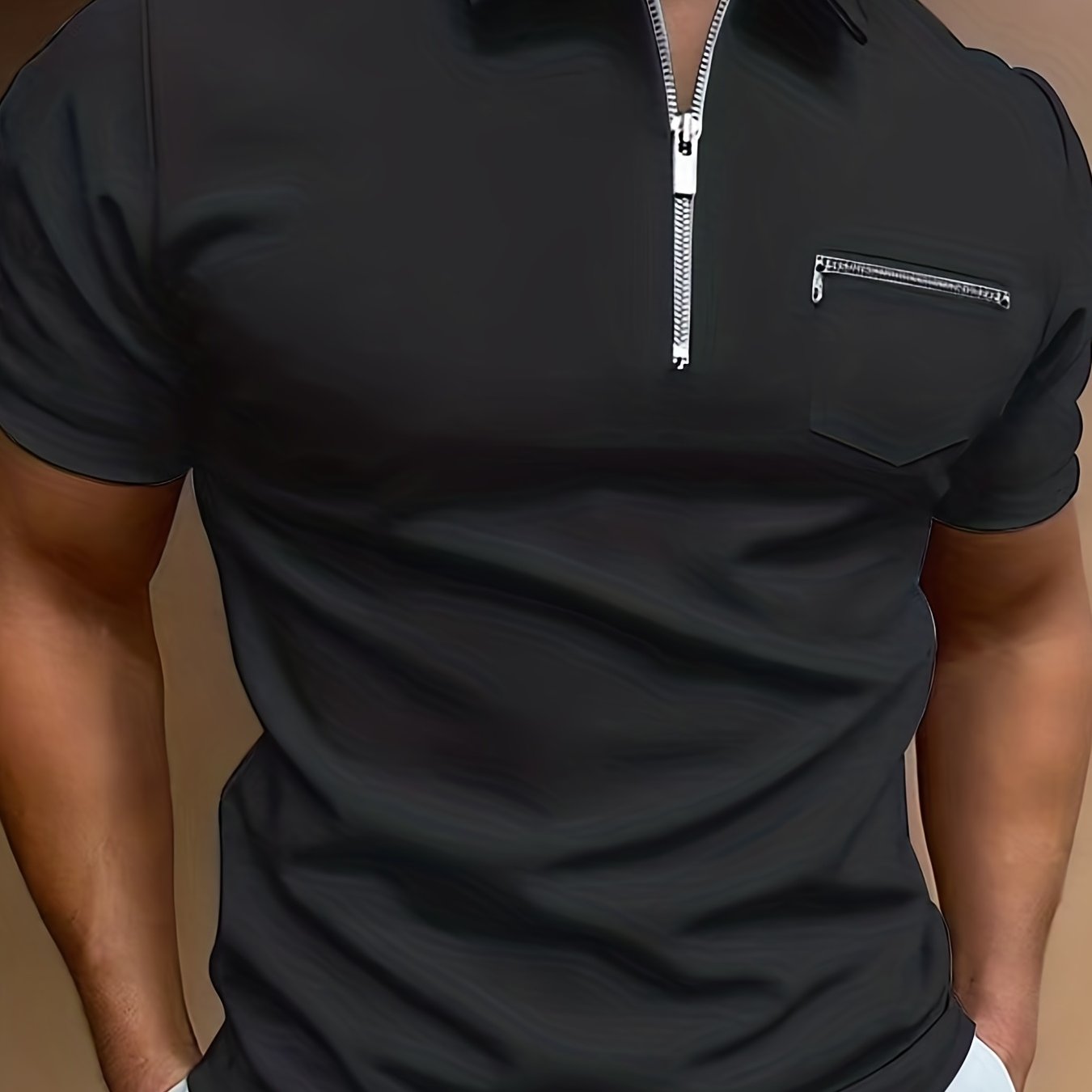 Polo de golf respirant, coupe standard, avec poche zippée sur la poitrine, col en V, manches courtes, pour l'été, vêtements pour hommes