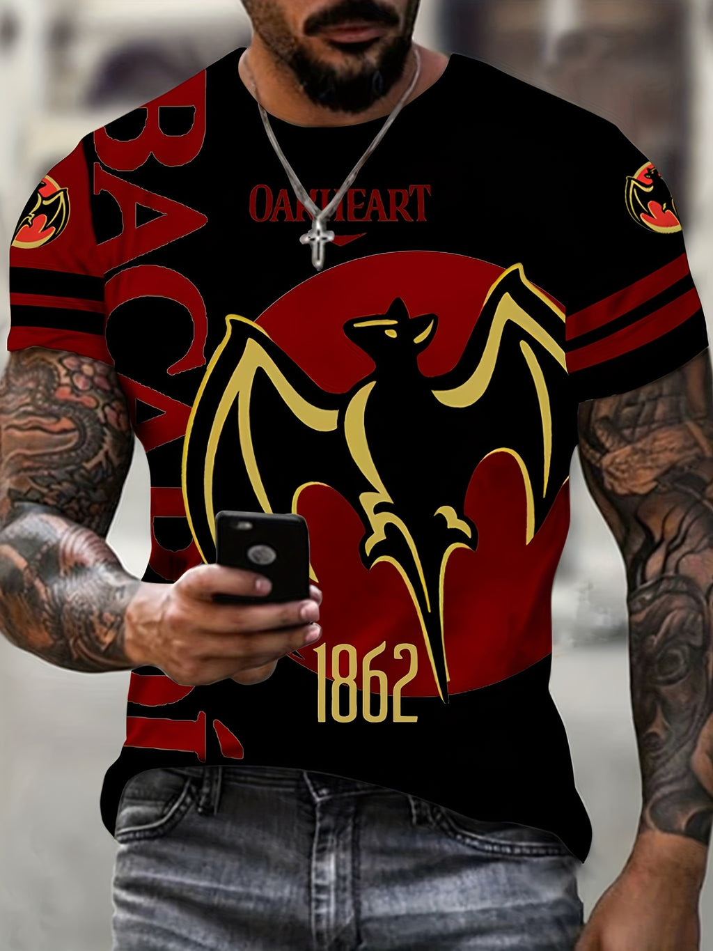 T-shirt homme à imprimé chauve-souris, confortable, imprimé 3D, légèrement extensible, col ras du cou, manches courtes, pour l'été et l'extérieur, vêtements pour hommes, cadeaux pour la fête des pères 2023 pour Halloween