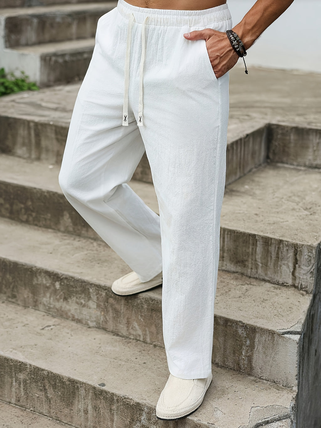 Men'S Natural White Linen Pants - Loose Fit Straight Leg Trousers with Drawstring Waist, Breathable Non-Stretch Fabric for Beach, Office, Everyday - All-Season Formal & Casual Pants (Men'S Clothing), Beach Pants, Office Attir