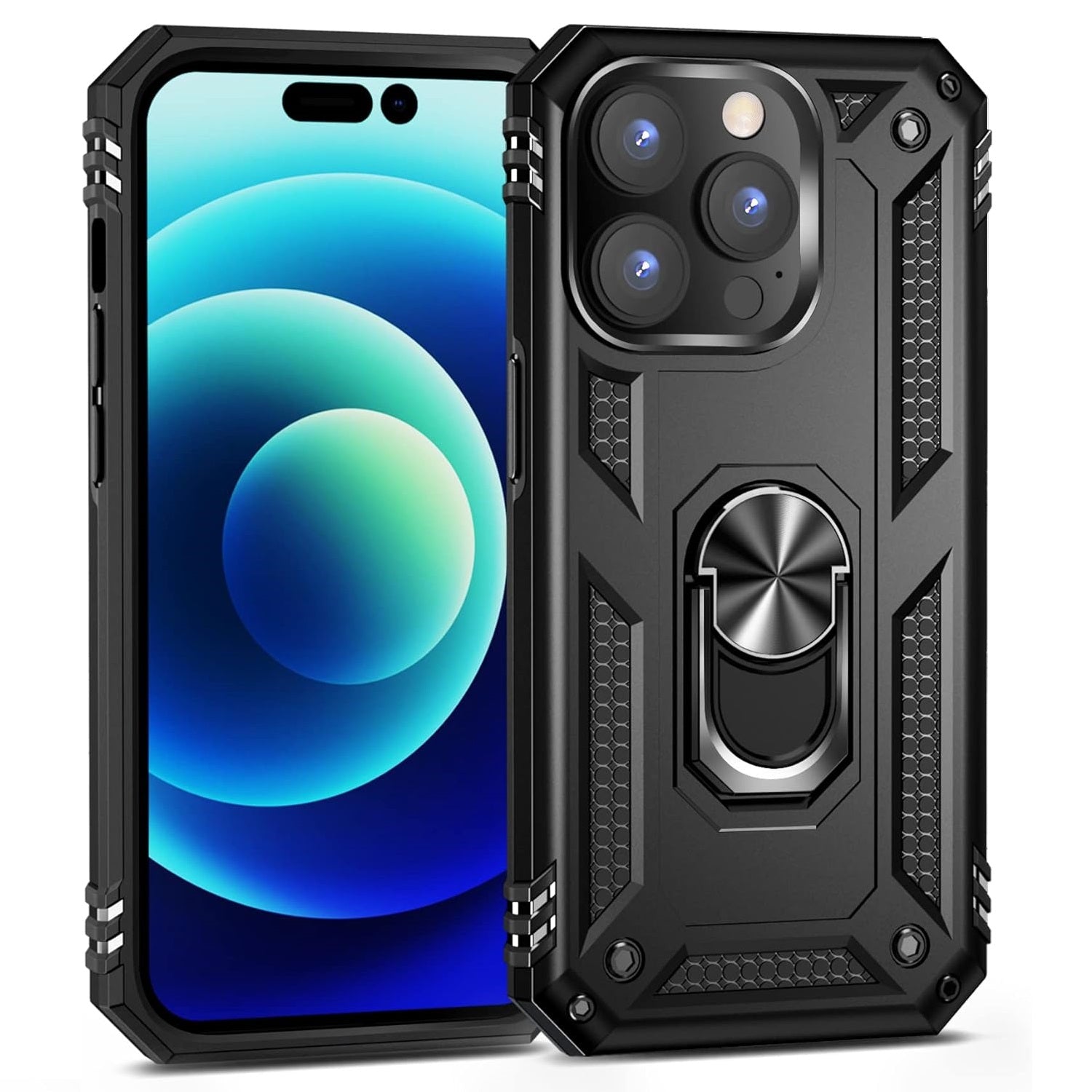 Coque robuste avec béquille intégrée pour Apple iPhone 15, 14, 13, 12, 11, XR, 8, protection double couche avec anneau de béquille rotatif, étui d'étude