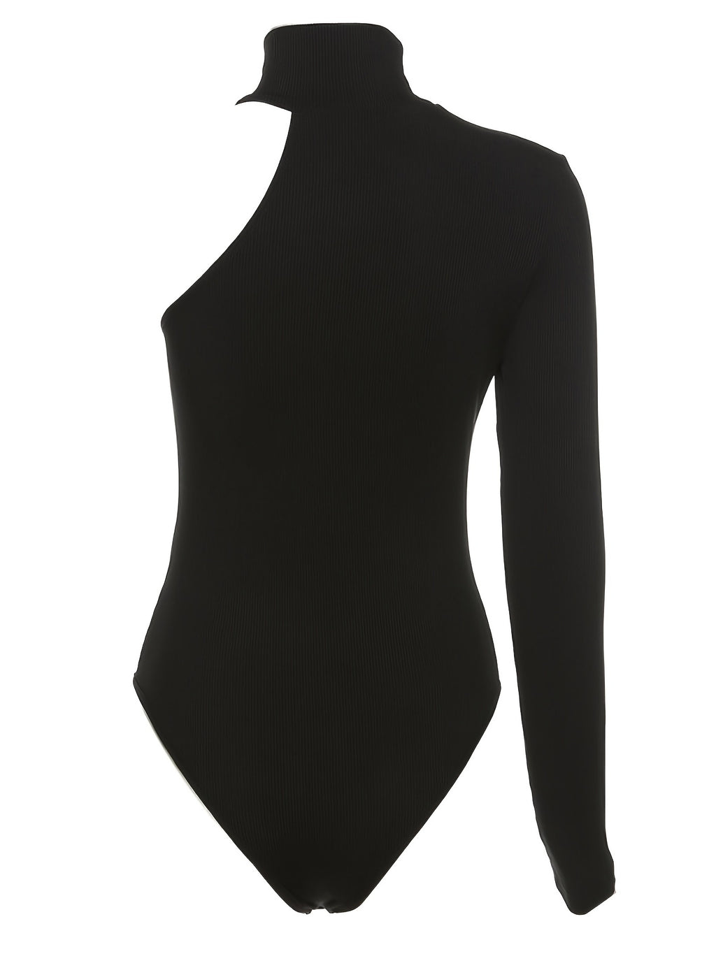 Body asymétrique uni à manches longues en tricot côtelé, asymétrique ...