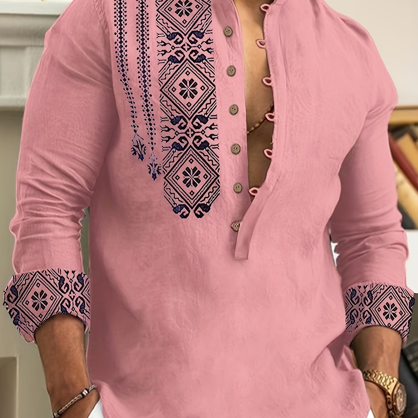 Chemises Henley à manches longues pour hommes, style ethnique, tendance, motifs géométriques, confortables, respirantes, décontractées et légèrement extensibles. Vêtements pour hommes