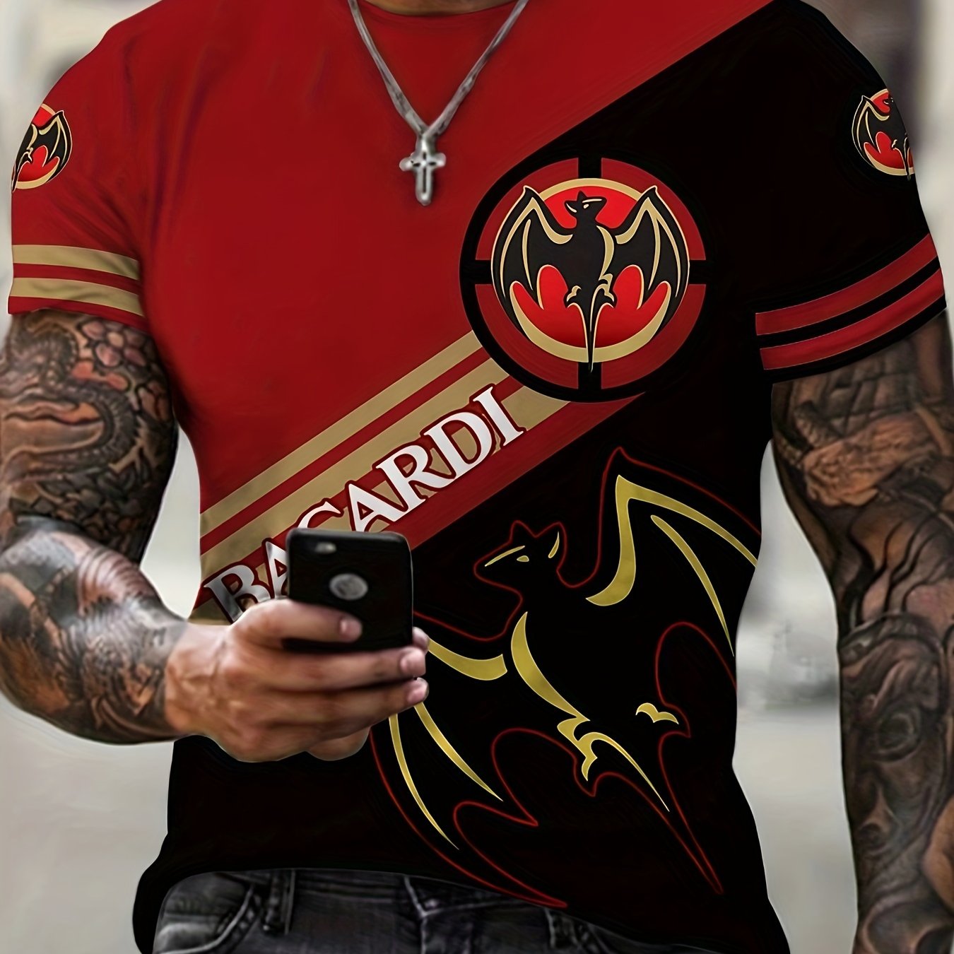 T-shirt homme à imprimé chauve-souris, confortable, imprimé 3D, légèrement extensible, col ras du cou, manches courtes, pour l'été et l'extérieur, vêtements pour hommes, cadeaux pour la fête des pères 2023 pour Halloween