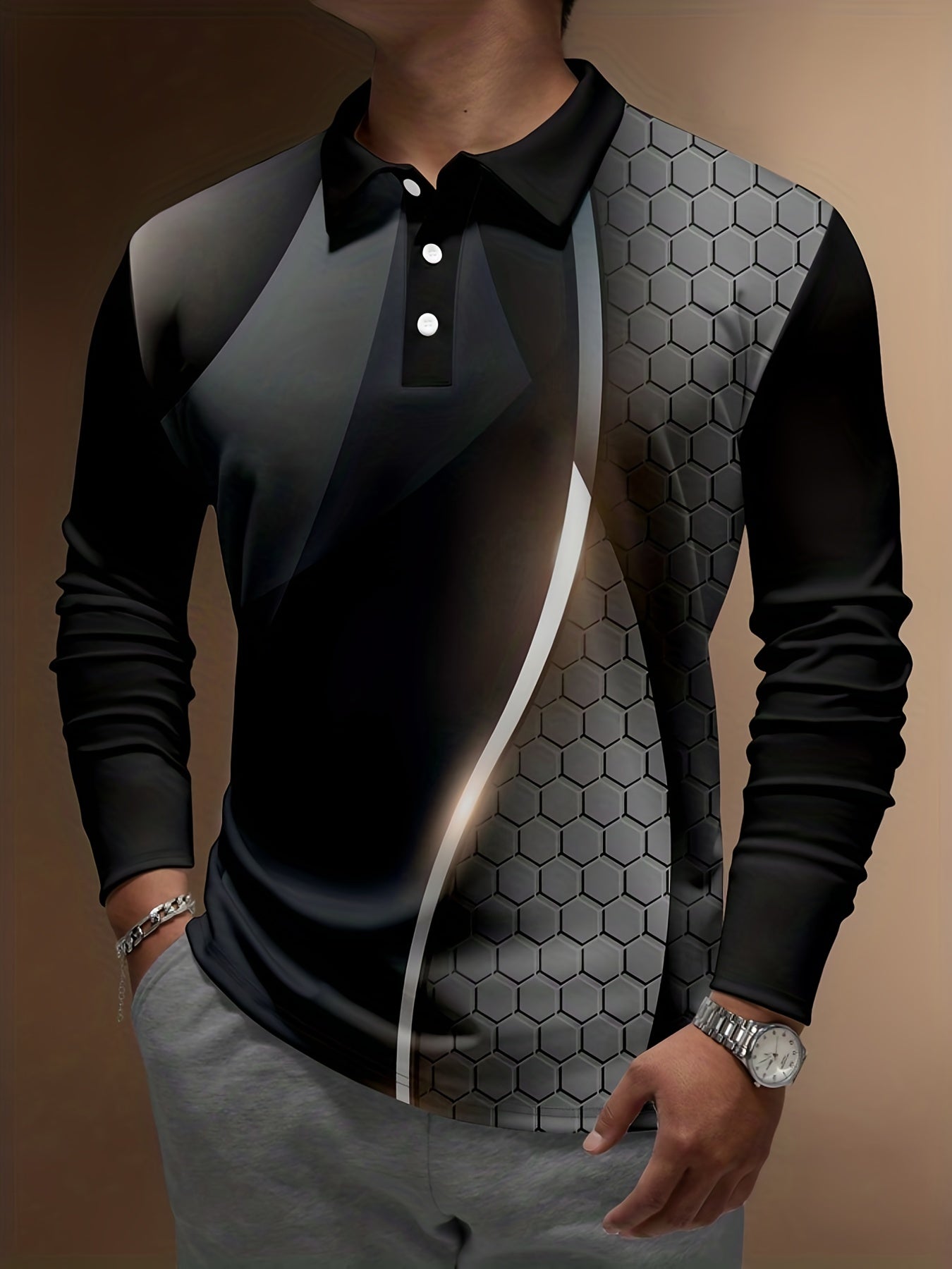 Chemise homme dégradée grande taille pour hommes corpulents et grands, chemise de golf printemps/automne pour l'extérieur et l'entraînement, vêtements pour hommes