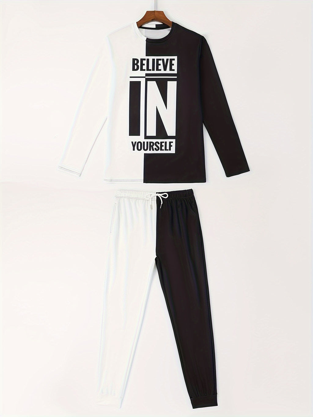 Ensemble 2 pièces pour homme, t-shirt ras du cou à manches longues et sweat-shirt à cordon de serrage, style jogging, pour l'hiver et l'automne. Vêtements pour homme