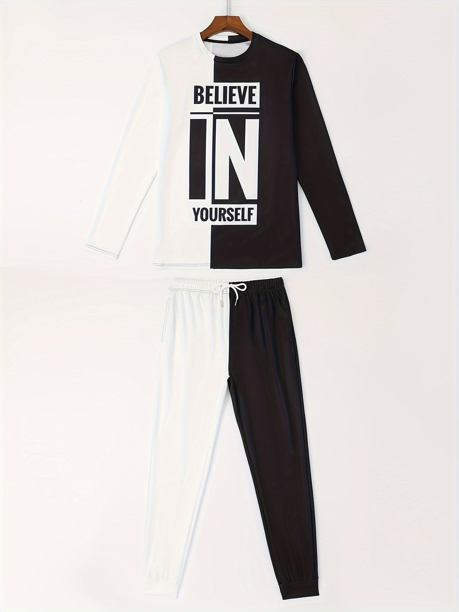 Ensemble 2 pièces pour homme, t-shirt ras du cou à manches longues et sweat-shirt à cordon de serrage, style jogging, pour l'hiver et l'automne. Vêtements pour homme