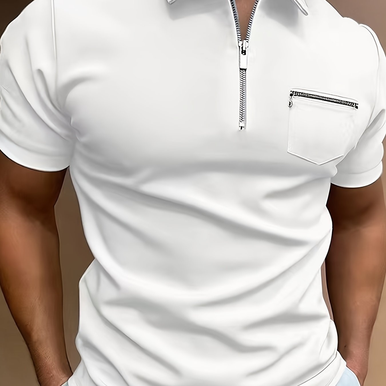 Polo de golf respirant, coupe standard, avec poche zippée sur la poitrine, col en V, manches courtes, pour l'été, vêtements pour hommes