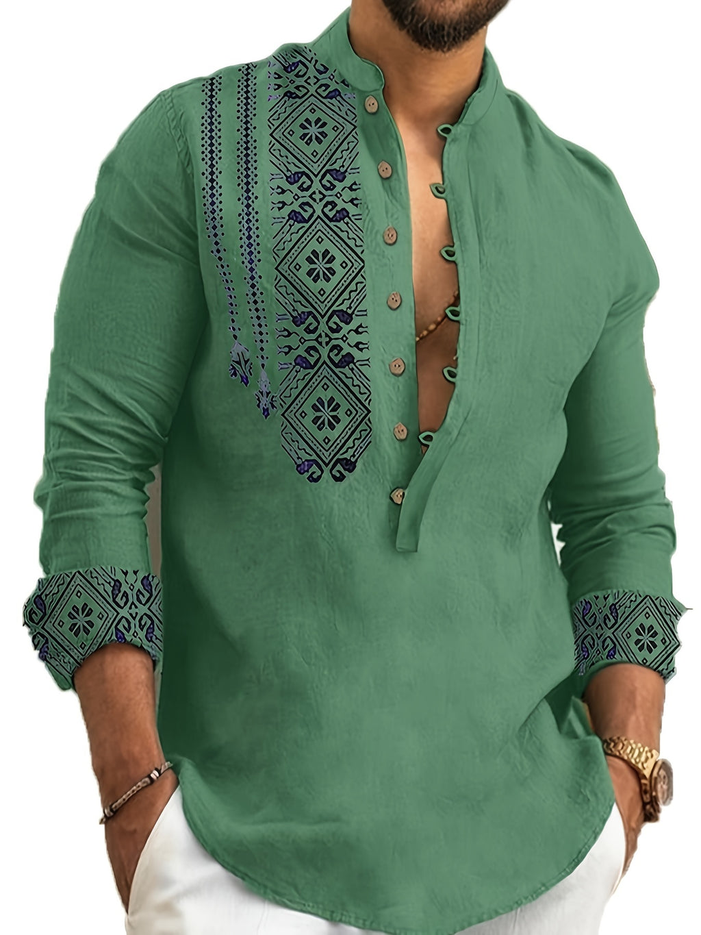 Chemises Henley à manches longues pour hommes, style ethnique, tendance, motifs géométriques, confortables, respirantes, décontractées et légèrement extensibles. Vêtements pour hommes