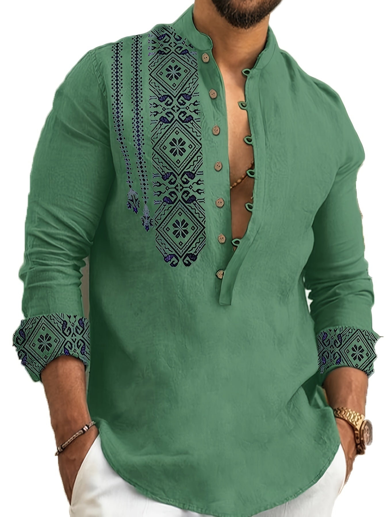 Chemises Henley à manches longues pour hommes, style ethnique, tendance, motifs géométriques, confortables, respirantes, décontractées et légèrement extensibles. Vêtements pour hommes