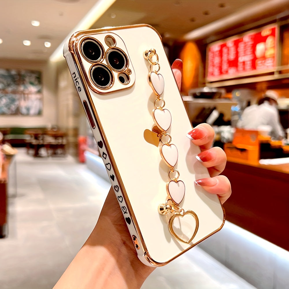 Étui de protection complet en TPU pour iPhone 15/14/13/12/11 Pro Max avec bracelet en forme de cœur et dragonne - Élégant et durable